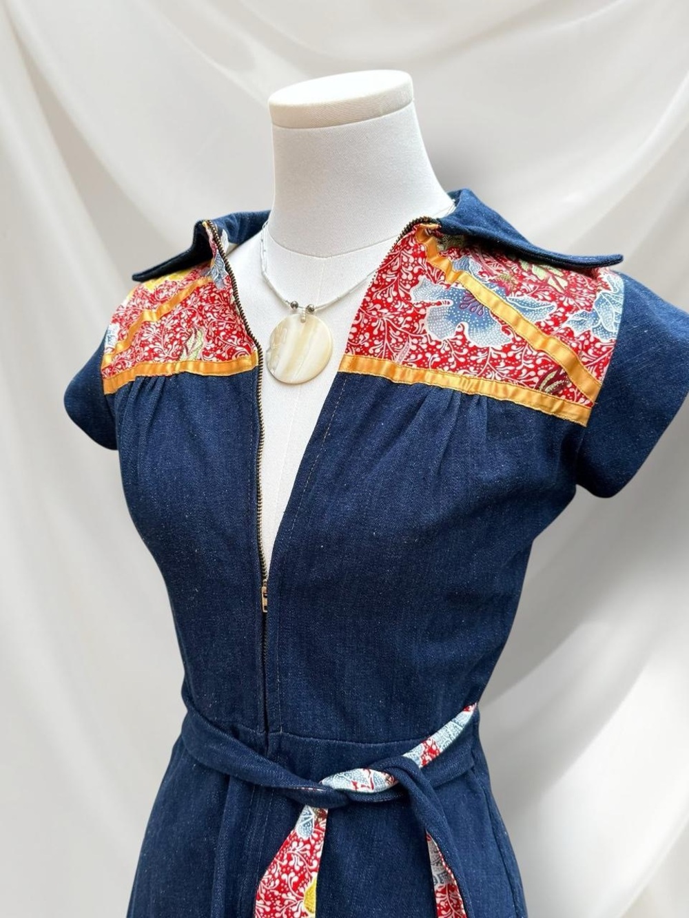 Navy Floral-Trim Fit & Flare Dress with Belt - Picture 5 of 8